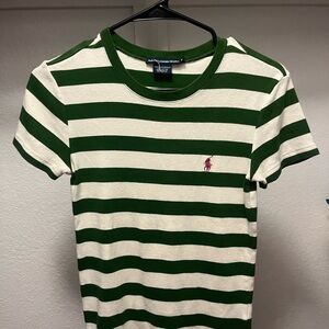 Ralph Lauren Forest Green and Cream Striped Tee